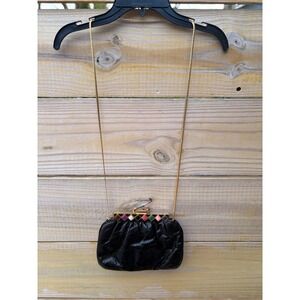 Vintage Ashreil Black Snakeskin Jewel Frame Evening Bag Gold Chain Clutch